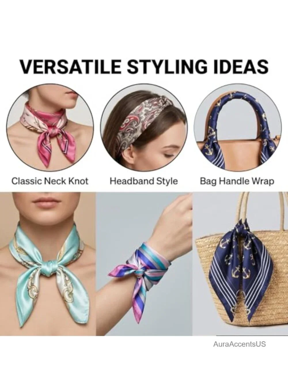 10 PCS Satin Square Scarves for Women, Soft Silk Feeling, Multipurpose Hair